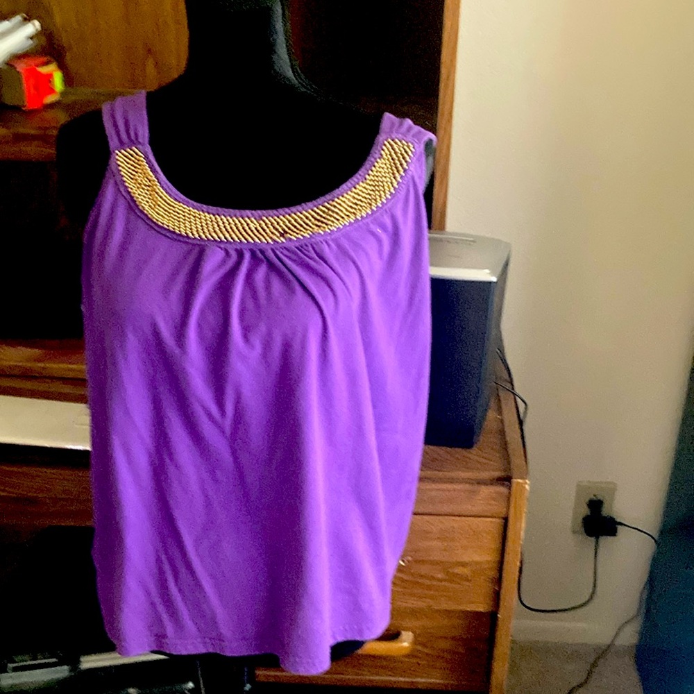 Basic Editions purple with gold beads around top. Size L/G